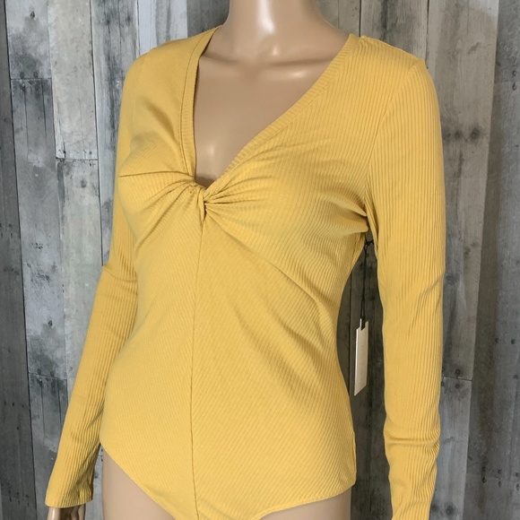 Astr Knot Front Yellow Knit Ribbed Bodysuit NWT - Picture 8 of 9